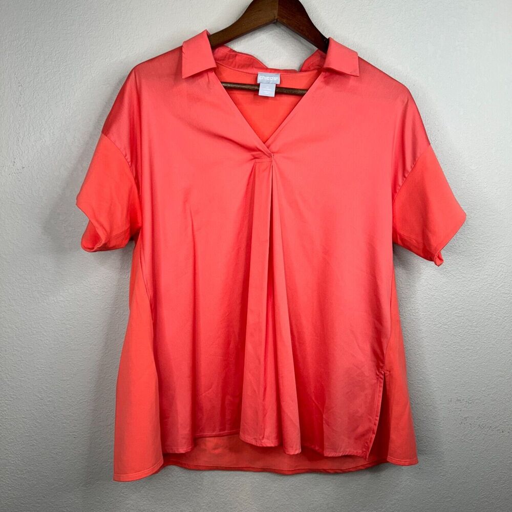 Chico's Butter Soft Collared Blouse Short Sleeve Orange S Lagenlook Capsule Core
